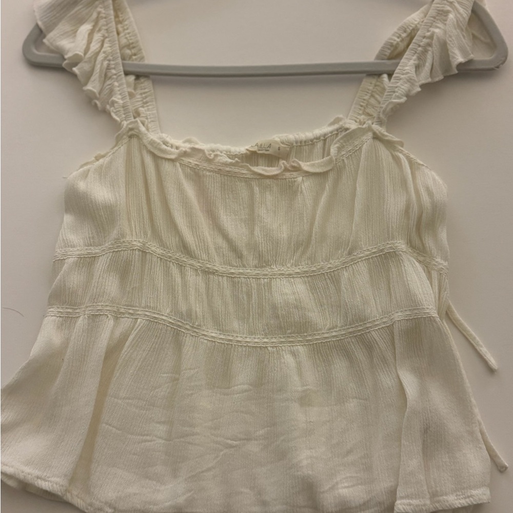 Women's Hollister Cream Ruffle Strap Top
